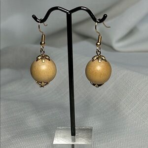 Gold Tone Wood Dangle Earrings